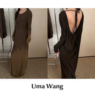 渐变晕染露背系带莫尔代圆领长袖 CETTCE Wang Uma 连衣裙 现货