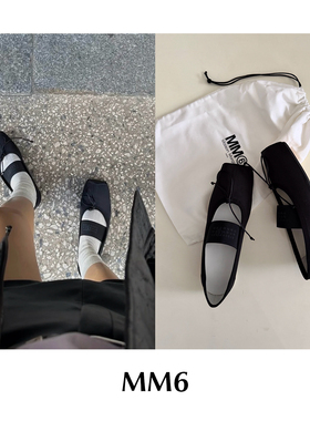 CETTCE 现货 Maison Margiela MM6 黑色数字绑带方头芭蕾舞鞋