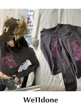 【SALE】CETTCE 现货 we11done 铆钉小熊印花圆领修身短袖长袖T恤