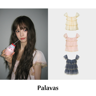 CETTCE 田曦薇翁青雅同款 Palavas 小飞袖蕾丝泰米尔晨昏网纱上衣