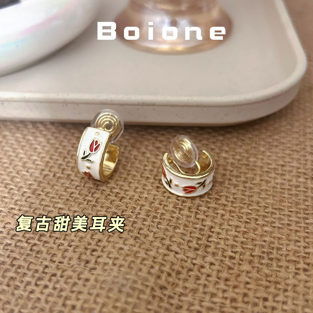 法式度假风郁金香耳圈蚊香盘耳夹