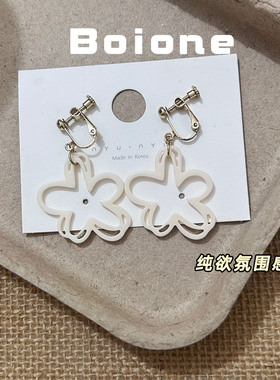 纯欲仙气氛围感白色花瓣耳夹瘦脸