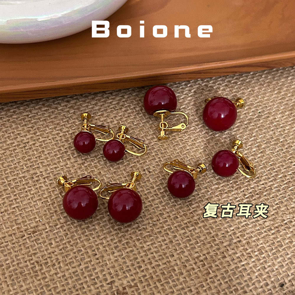 boione复古显白酒红色珍珠耳夹螺旋式无耳洞富家千金新年耳钉耳饰,饰品/流行首饰/时尚饰品新,耳夹,淘宝优惠券,粉丝福利购,淘宝优惠卷