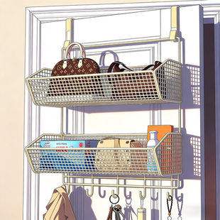 门后挂钩置物架衣柜侧包包门上挂篮挂衣架免打孔收纳架窄架壁挂式