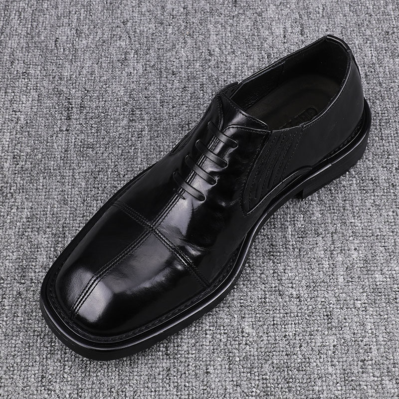 真牛皮高端男鞋秋冬新款一脚蹬方头商务休闲皮鞋英伦风正装潮男鞋