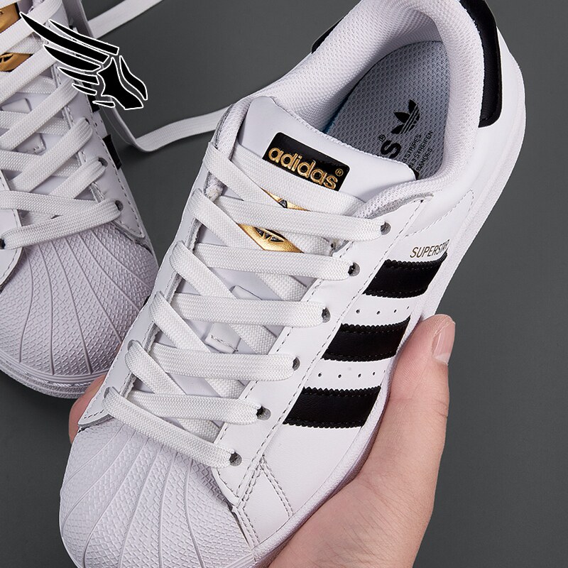 适配金标贝壳头三叶草板鞋黑白色女男原装扁平双层加密小白鞋带