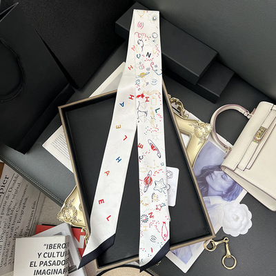 白色百搭长条小领巾丝巾飘带