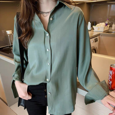 White shirt spring new loose and thin women's fashion long sleeve Korean retro elegant top