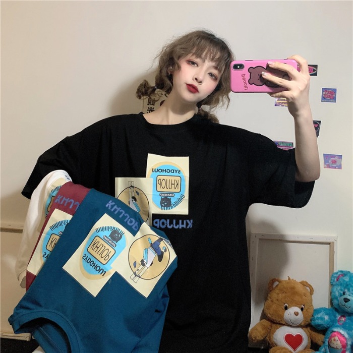 Real shot 2021 spring Korean new loose short sleeve T-shirt for women