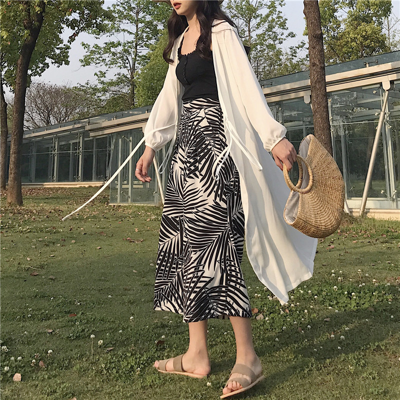 Sun proof clothes women's middle long summer vacation travel soft Chiffon cardigan long sleeve air conditioning shirt with loose lace