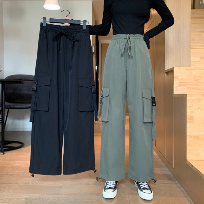 Real shot 100% cotton 2021 spring overalls women's new loose high waist BF leisure wide leg pants