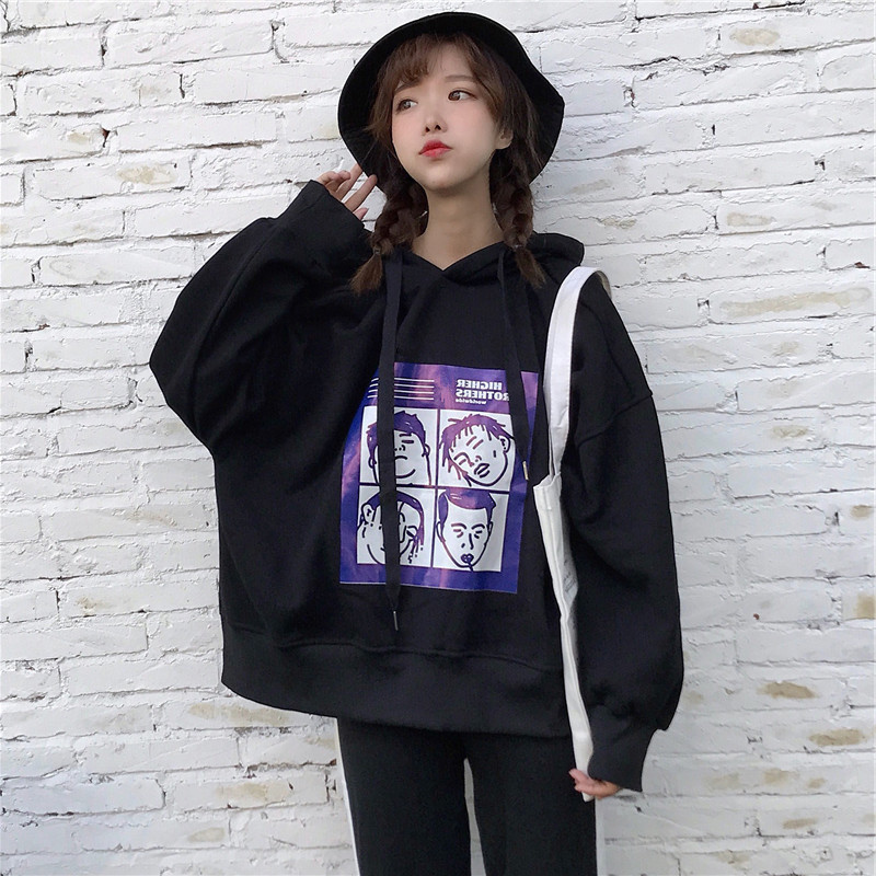 Official Picture 2019 Long Sleeve T-shirt Korean Edition Winter Hat Printed Pattern Fashion of Students'Sanitary Clothes Women's Fashion