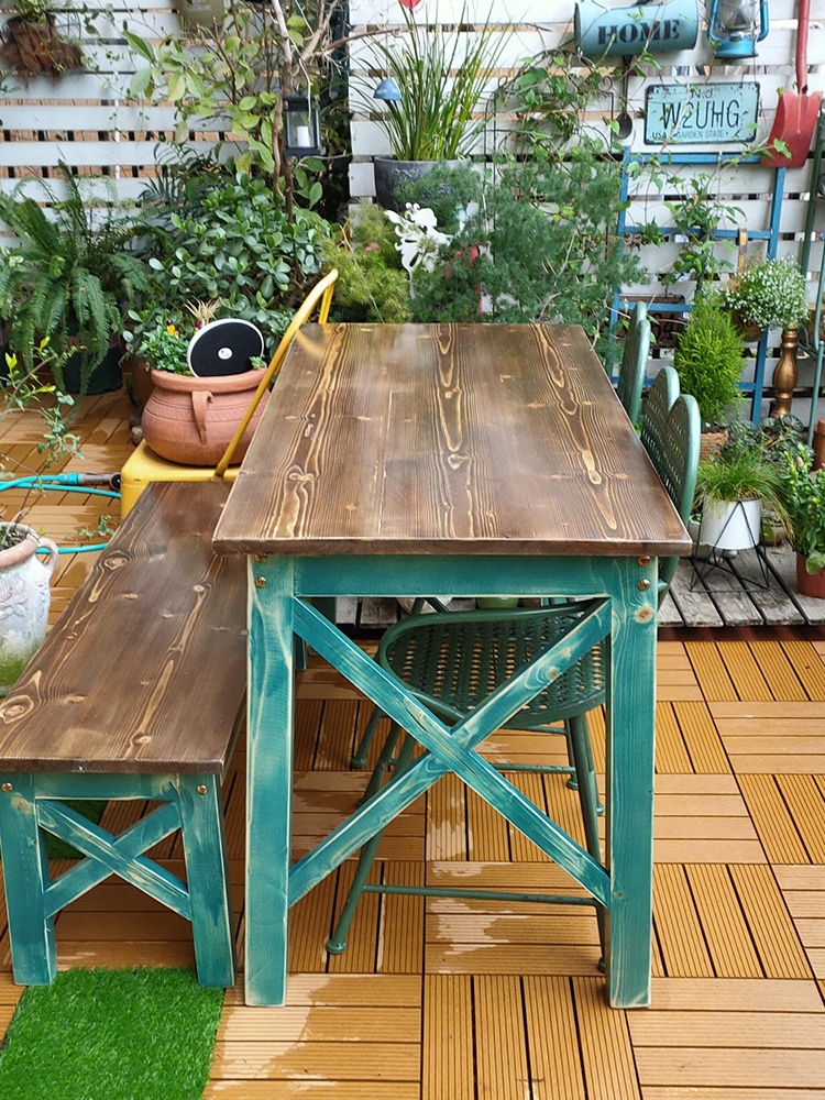 定做实木做旧复古桌椅电脑桌户外阳台桌花店长方形工作台包花桌