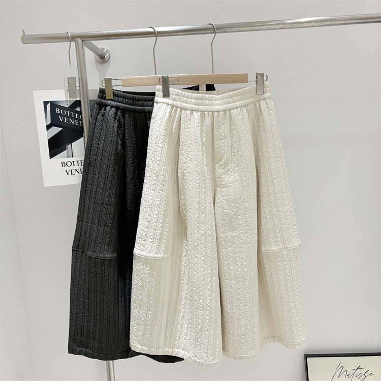 韩国订单冬装新款高腰松紧夹棉阔腿裤休闲裤显瘦直筒裤加厚奶奶裤