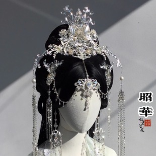 故里簪花巷原创【昭华】仙侠风侠客风配饰银色长流苏发簪汉服发冠