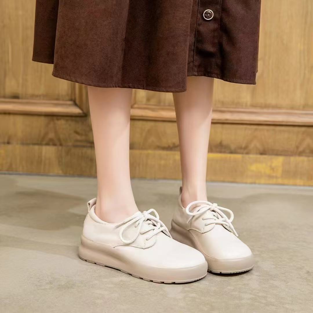 真皮女鞋2025新款头层牛皮厚底增高休闲鞋百搭透气系带小白鞋
