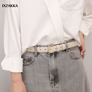 IXZAKKA艾卡 温柔风女士头层牛皮皮带简约金色针扣百搭细腰带