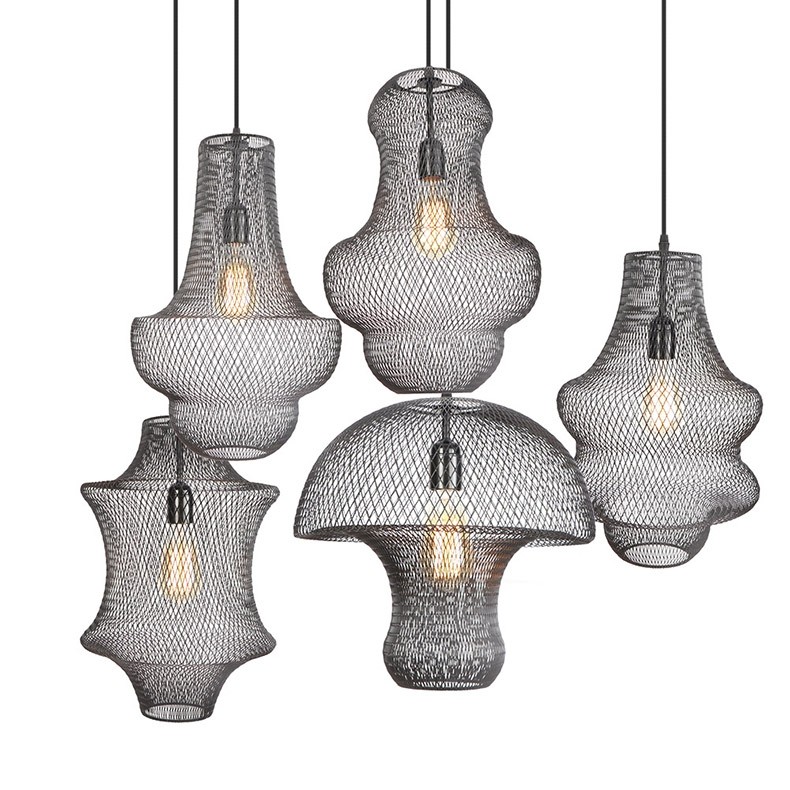 美式loft复古亚黑铁艺酒吧台服装店咖啡厅餐厅铁网中式吊灯组合