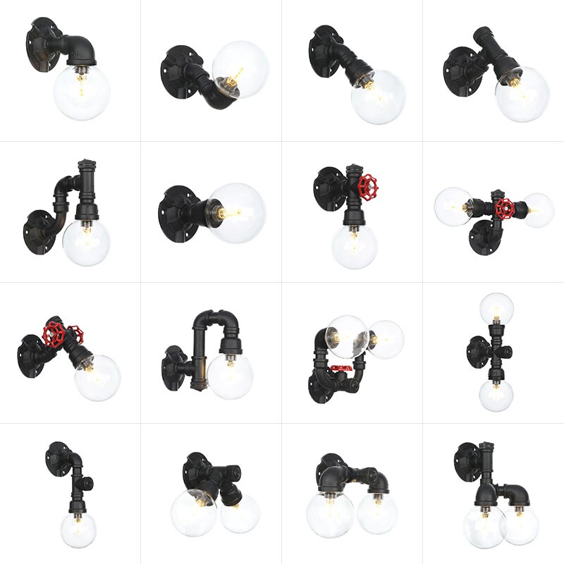 美式复古工业风铁艺装饰创意酒吧餐厅loft个性亚黑玻璃小壁灯具