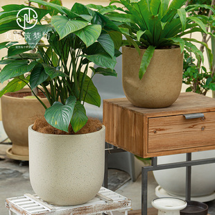 奶油风圆形镁泥花盆酒杯水泥花盆客厅阳台庭院绿植盆栽百合竹简约