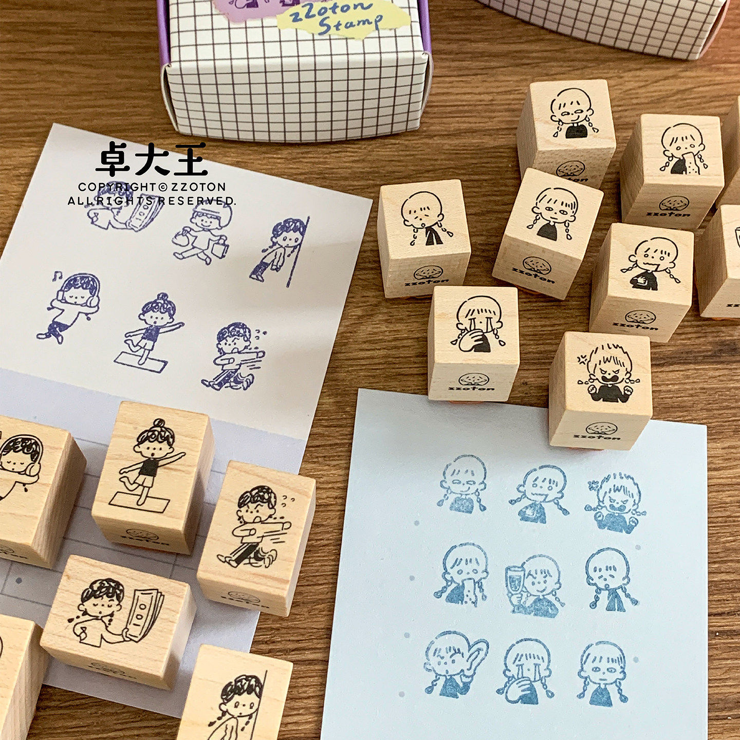 卓大王【阿卓表情动作木质印章第四弹】枫木累外卖钱无力偷听干杯