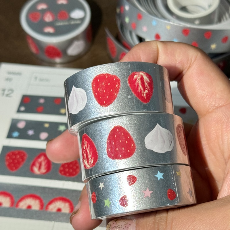 草莓奶油星星磨砂银金属手帐胶带 基础百搭冬日草莓甜品