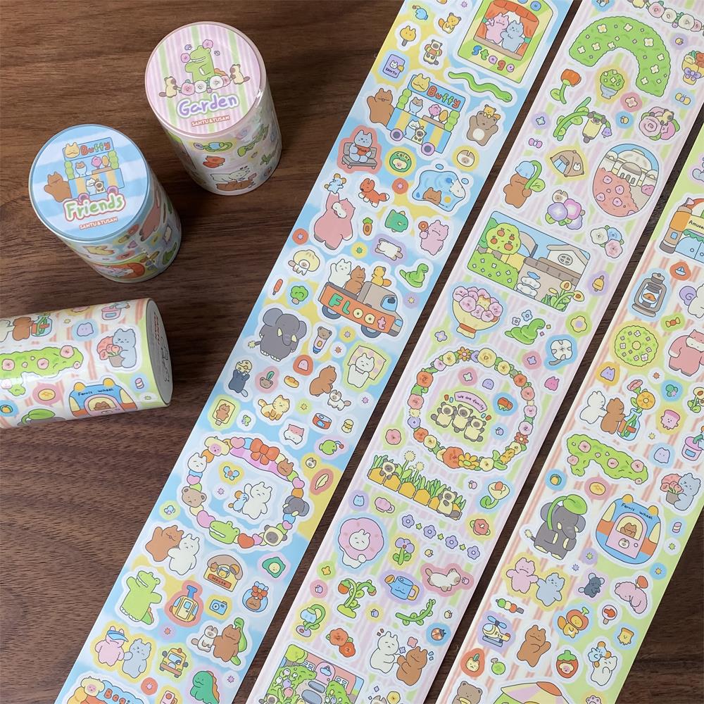 桑兔兔桑分装夏日花屋朋友派对切膜贴纸卷胶带原创手帐装饰素材