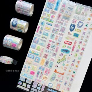 野草莓整卷乌云日记怪怪小猫乐园雾面特油可爱原创胶带贴纸卷盐系