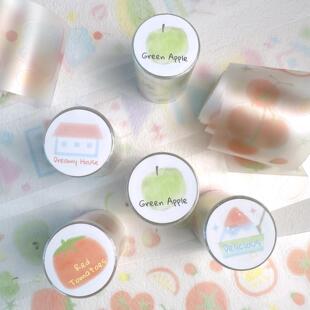 AGUGU微微甜PET透明模切贴纸卷基础手账胶带苹果沙冰夏天盐系手帐