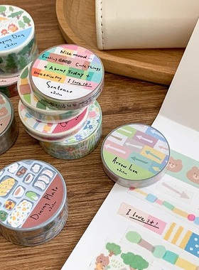 卓大王【阿卓拉条胶带】手帐和纸不带离型纸链条对花装饰格纹拼布