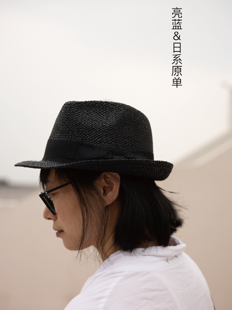 日单礼帽黑色草编帽爵士帽巴拿马帽子卷边小礼帽休闲女帽夏天遮阳