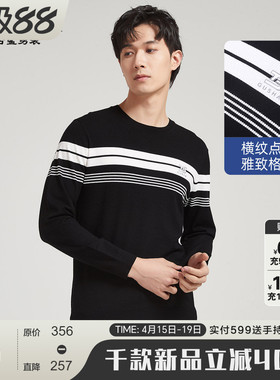 古鲨黑色冰丝时尚简约毛衫 胸前黑白纹打底衫休闲毛衣春装新款