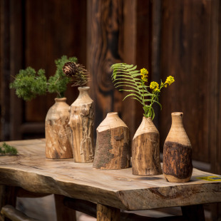 新中式侘寂实木花瓶木制插干花香薰客厅田园民宿日式创意居家摆件