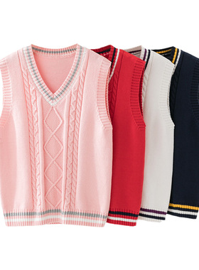 2026春秋儿童毛衣棉线马甲英伦学院风校服学生女童针织背心班服