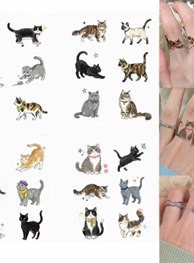 小猫手指纹身贴喵喵指环女防水持久彩色ins风甜酷可爱卡通贴纸