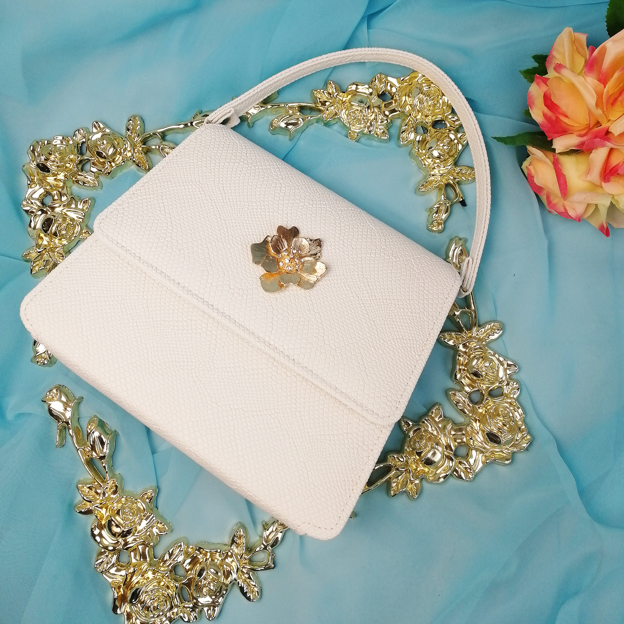 古着vintage小方包新款法国小众复古包山茶花手提女包单肩斜挎包