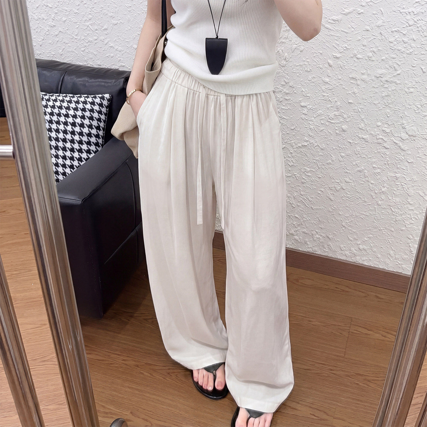 天丝亚麻阔腿裤女夏季薄款宽松休闲老钱风防晒小个子棉麻拖地长裤
