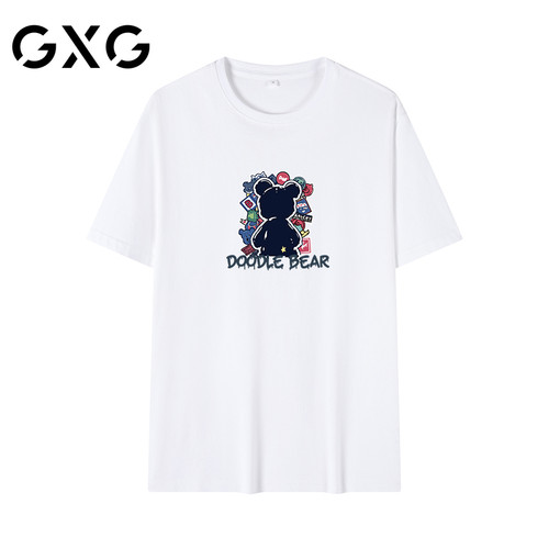 【新品】GXG男装【卡通小熊】夏季潮流透气休闲百搭圆领短袖T恤