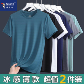 t恤男士 半袖 夏季 宽松透气大码 冰丝速干运动上衣服男款 啄木鸟短袖