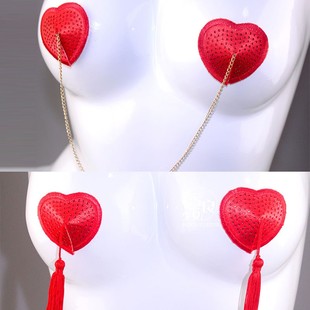 红色爱心链条胸饰性感水钻心胸贴流苏自粘三点式圣诞情调私房玩具