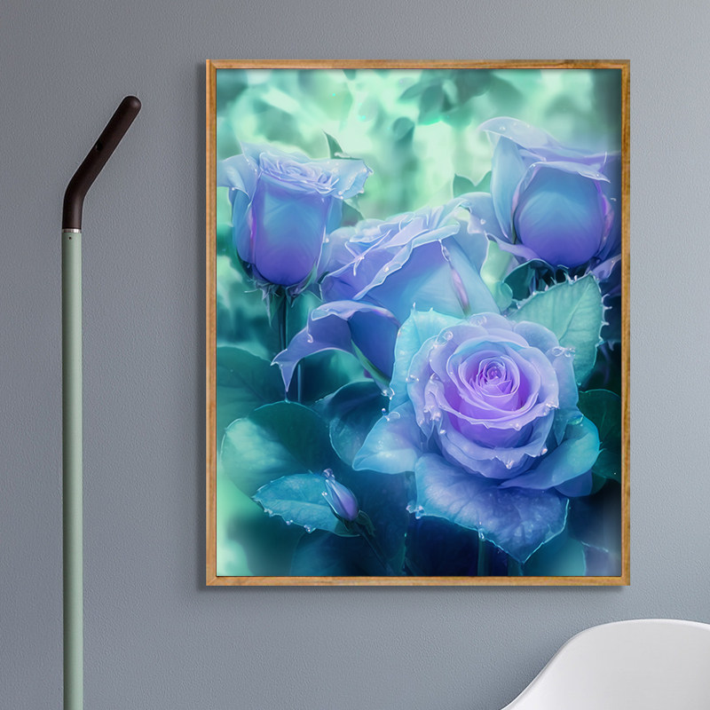 蓝色妖姬diy数字油画手工填充填色植物花卉油彩画客厅装饰挂画