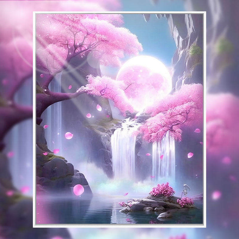 宅美 diy数字油画手绘填色治愈唯美丙烯画桃花源涂色油彩装饰挂画