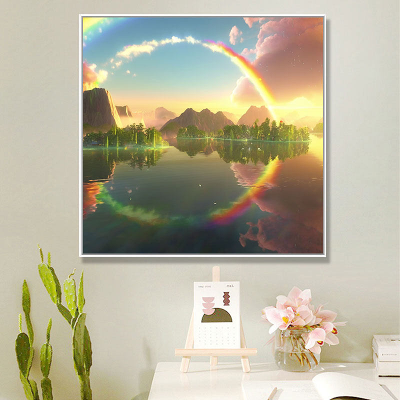 宅美 数字油画diy油彩画手绘填充手工画画填色雨后彩虹治愈涂色画