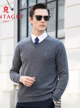 梦特娇[100%山羊绒/专柜同款]加厚男V领毛衣针织打底衫 RMC215103