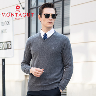 加厚男V领毛衣针织打底衫 专柜同款 RMC215103 100%山羊绒 梦特娇