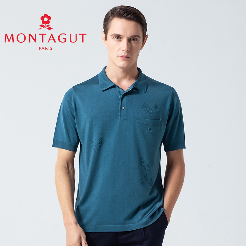 梦特娇[进口亮丝/专柜同款]男装夏季短袖T恤翻领polo衫冰丝半截袖