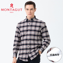 梦特娇[加绒加厚/专柜同款]纯棉长袖衬衫秋冬季休闲保暖格子衬衣