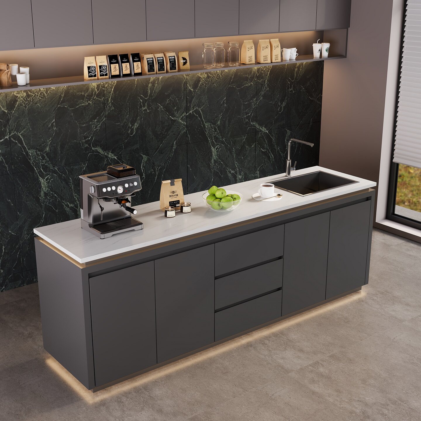 客厅办公室水吧台一体柜奶茶店带水槽简约咖啡机放置桌大理石台面