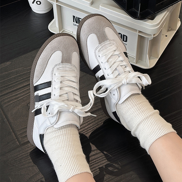 头层牛皮小白鞋三条杠德训鞋女款2025新款休闲男鞋阿甘鞋情侣爆款