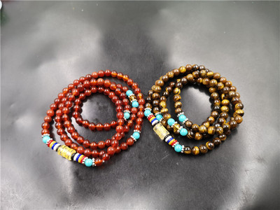 6毫米108颗天然红玛瑙圆珠手链 可缠绕虎睛石手串 特价